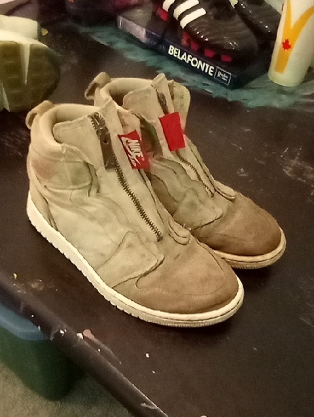 Nike Men’s Mid-Top Sneakers in Tan with Red Pull Tabs